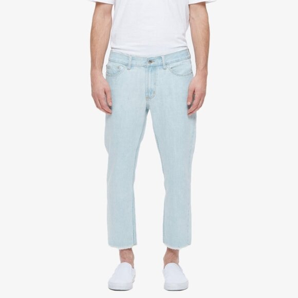 Obey Jeans NWT Mens Sz 30 New Threat Denim Slim Straight Fit Light Wash Raw Hem - Picture 1 of 13